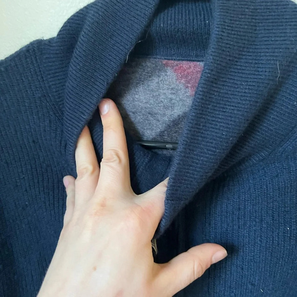 Burberry Cashmere Wool Navy Quarter Zip Sweater - Picture 4 of 8